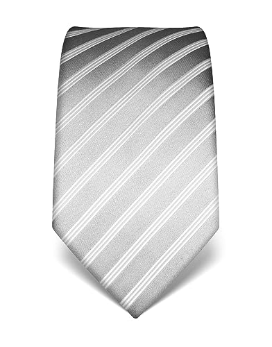 Vincenzo Boretti Herren Krawatte reine Seide gestreift edel Männer-Design zum Hemd mit Anzug für Business Hochzeit 8 cm schmal/breit silber von Vincenzo Boretti