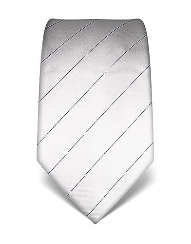 Vincenzo Boretti Herren Krawatte reine Seide gestreift edel Männer-Design zum Hemd mit Anzug für Business Hochzeit 8 cm schmal/breit weiß von Vincenzo Boretti