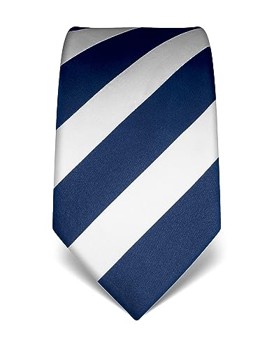 Vincenzo Boretti Herren Krawatte reine Seide gestreift edel Männer-Design zum Hemd mit Anzug für Business Hochzeit 8 cm schmal/breit dunkelblau von Vincenzo Boretti