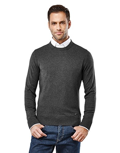 Vincenzo Boretti Herren-Pullover Rundhals-Kragen Slim-fit tailliert Strick-Pullover einfarbig Baumwolle-Mix edel elegant leicht Fein-Strick für Business oder Casual anthrazit S von Vincenzo Boretti