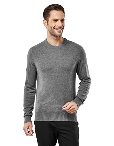 Vincenzo Boretti Herren-Pullover Rundhals-Kragen Slim-fit tailliert Strick-Pullover einfarbig Baumwolle-Mix edel elegant leicht Fein-Strick für Business oder Casual dunkelgrau S von Vincenzo Boretti