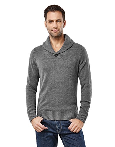 Vincenzo Boretti Herren-Pullover Schalkragen Slim-fit tailliert Strick-Pullover einfarbig Baumwolle-Mix edel elegant warm dick Grob-Strick für Business oder Casual dunkelgrau S von Vincenzo Boretti