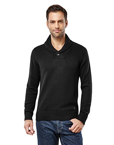 Vincenzo Boretti Herren-Pullover Schalkragen Slim-fit tailliert Strick-Pullover einfarbig Baumwolle-Mix edel elegant warm dick Grob-Strick für Business oder Casual schwarz L von Vincenzo Boretti