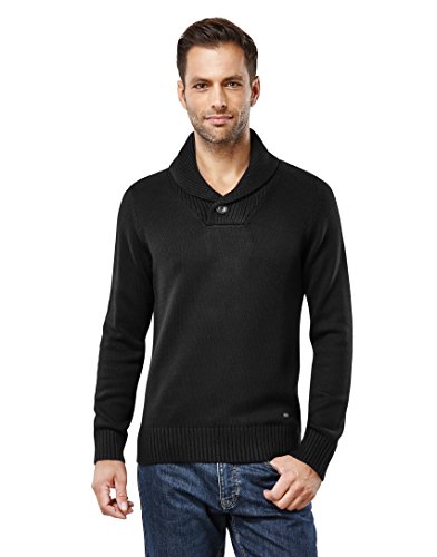 Vincenzo Boretti Herren-Pullover Schalkragen Slim-fit tailliert Strick-Pullover einfarbig Baumwolle-Mix edel elegant warm dick Grob-Strick für Business oder Casual schwarz S von Vincenzo Boretti