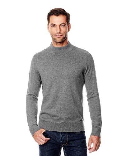 Vincenzo Boretti Herren-Pullover Steh-Kragen Slim-fit tailliert Strick-Pullover einfarbig Baumwolle-Mix edel elegant leicht Fein-Strick für Business oder Casual dunkelgrau M von Vincenzo Boretti