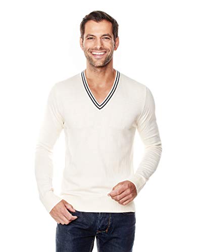 Vincenzo Boretti Herren-Pullover V-Ausschnitt Slim-fit tailliert Strick-Pullover V-Neck einfarbig Baumwolle-Mix edel elegant leicht Fein-Strick für Business oder Casual Ecru XL von Vincenzo Boretti