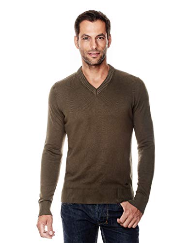 Vincenzo Boretti Herren-Pullover V-Ausschnitt Slim-fit tailliert Strick-Pullover V-Neck einfarbig Baumwolle-Mix edel elegant leicht Fein-Strick für Business oder Casual Oliv S von Vincenzo Boretti