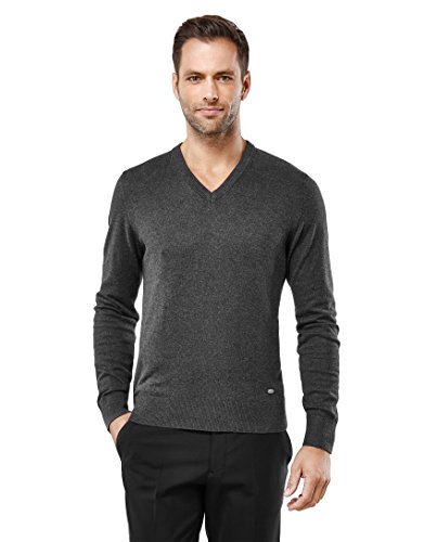 Vincenzo Boretti Herren-Pullover V-Ausschnitt Slim-fit tailliert Strick-Pullover V-Neck einfarbig Baumwolle-Mix edel elegant leicht Fein-Strick für Business oder Casual anthrazit L von Vincenzo Boretti