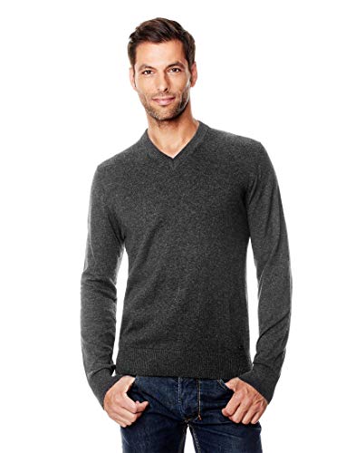 Vincenzo Boretti Herren-Pullover V-Ausschnitt Slim-fit tailliert Strick-Pullover V-Neck einfarbig Baumwolle-Mix edel elegant leicht Fein-Strick für Business oder Casual anthrazit S von Vincenzo Boretti