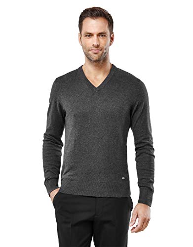 Vincenzo Boretti Herren-Pullover V-Ausschnitt Slim-fit tailliert Strick-Pullover V-Neck einfarbig Baumwolle-Mix edel elegant leicht Fein-Strick für Business oder Casual anthrazit XL von Vincenzo Boretti