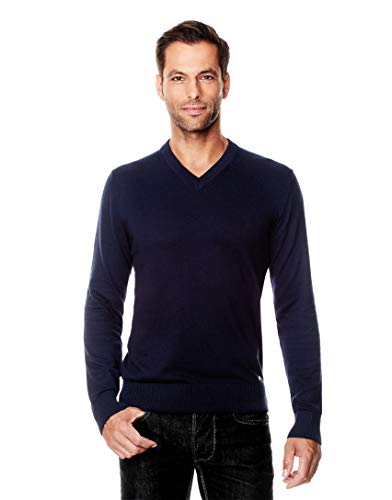 Vincenzo Boretti Herren-Pullover V-Ausschnitt Slim-fit tailliert Strick-Pullover V-Neck einfarbig Baumwolle-Mix edel elegant leicht Fein-Strick für Business oder Casual dunkelblau L von Vincenzo Boretti