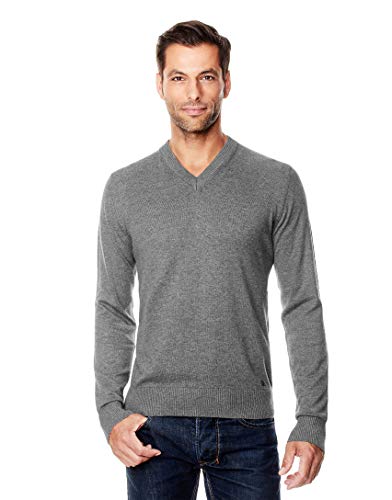 Vincenzo Boretti Herren-Pullover V-Ausschnitt Slim-fit tailliert Strick-Pullover V-Neck einfarbig Baumwolle-Mix edel elegant leicht Fein-Strick für Business oder Casual dunkelgrau L von Vincenzo Boretti