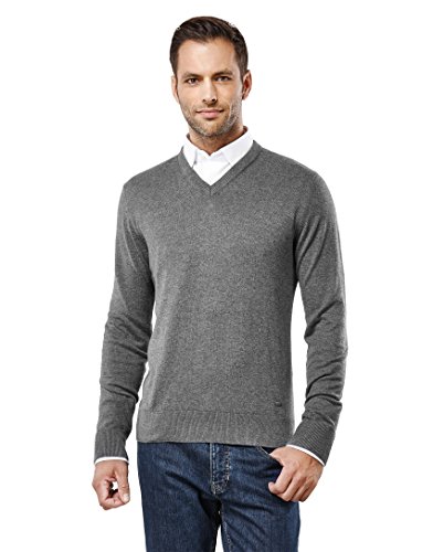 Vincenzo Boretti Herren-Pullover V-Ausschnitt Slim-fit tailliert Strick-Pullover V-Neck einfarbig Baumwolle-Mix edel elegant leicht Fein-Strick für Business oder Casual dunkelgrau M von Vincenzo Boretti