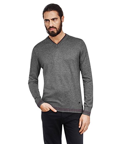 Vincenzo Boretti Herren-Pullover V-Ausschnitt Slim-fit tailliert Strick-Pullover V-Neck einfarbig Baumwolle-Mix edel elegant leicht Fein-Strick für Business oder Casual dunkelgrau S von Vincenzo Boretti