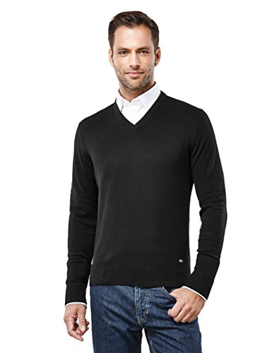 Vincenzo Boretti Herren-Pullover V-Ausschnitt Slim-fit tailliert Strick-Pullover V-Neck einfarbig Baumwolle-Mix edel elegant leicht Fein-Strick für Business oder Casual schwarz M von Vincenzo Boretti