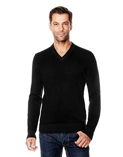 Vincenzo Boretti Herren-Pullover V-Ausschnitt Slim-fit tailliert Strick-Pullover V-Neck einfarbig Baumwolle-Mix edel elegant leicht Fein-Strick für Business oder Casual schwarz S von Vincenzo Boretti