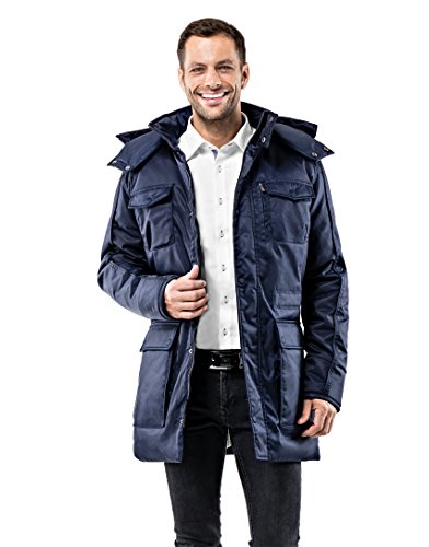 Vincenzo Boretti Herren Winter-Jacke dick warm gefüttert Parka kuschelig sportlich elegant Winter-Mantel slim-fit tailliert lang für Outdoor Business mit Steh-Kragen und Kapuze dunkelblau L von Vincenzo Boretti