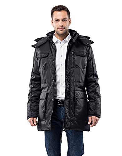 Vincenzo Boretti Herren Winter-Jacke dick warm gefüttert Parka kuschelig sportlich elegant Winter-Mantel slim-fit tailliert lang für Outdoor Business mit Steh-Kragen und Kapuze schwarz M von Vincenzo Boretti