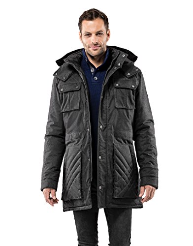 Vincenzo Boretti Herren Winter-Jacke dick warm gefüttert Parka kuschelig sportlich elegant Winter-Mantel slim-fit tailliert lang für Outdoor Business mit Steh-Kragen und Kapuze anthrazit L von Vincenzo Boretti