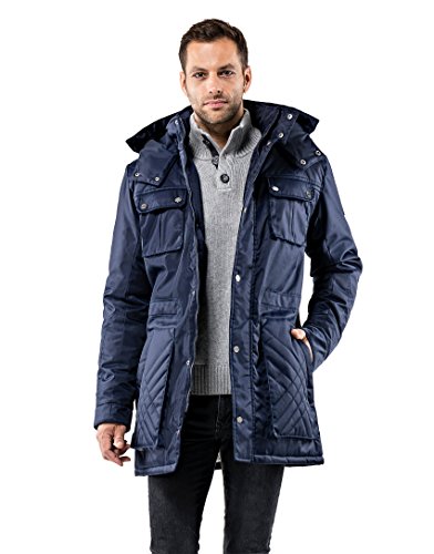 Vincenzo Boretti Herren Winter-Jacke dick warm gefüttert Parka kuschelig sportlich elegant Winter-Mantel slim-fit tailliert lang für Outdoor Business mit Steh-Kragen und Kapuze dunkelblau L von Vincenzo Boretti