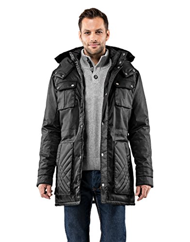 Vincenzo Boretti Herren Winter-Jacke dick warm gefüttert Parka kuschelig sportlich elegant Winter-Mantel slim-fit tailliert lang für Outdoor Business mit Steh-Kragen und Kapuze schwarz M von Vincenzo Boretti