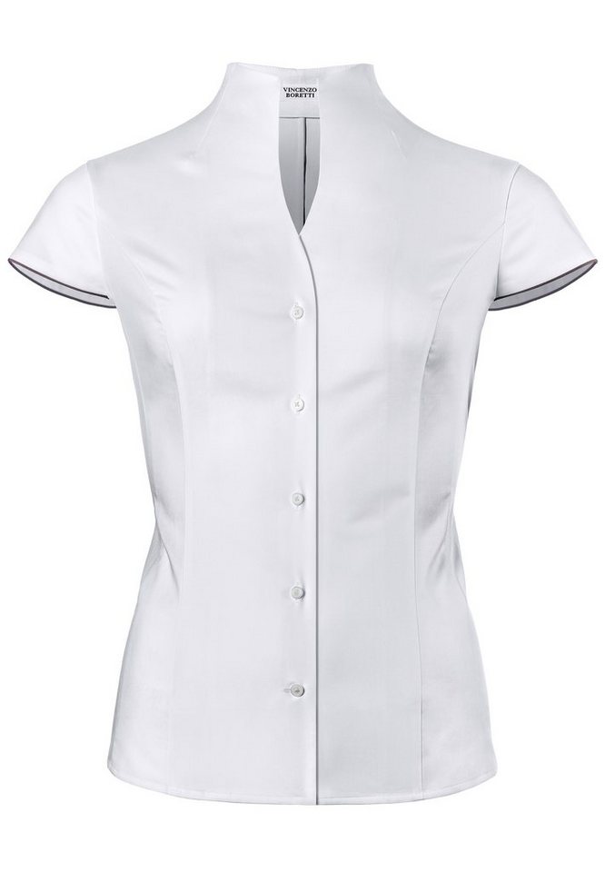 Vincenzo Boretti Klassische Bluse leicht tailliert Kelchkragen Kurzarm von Vincenzo Boretti