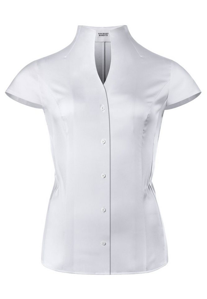 Vincenzo Boretti Klassische Bluse tailliert stretch Kelchkragen Kurzarm von Vincenzo Boretti