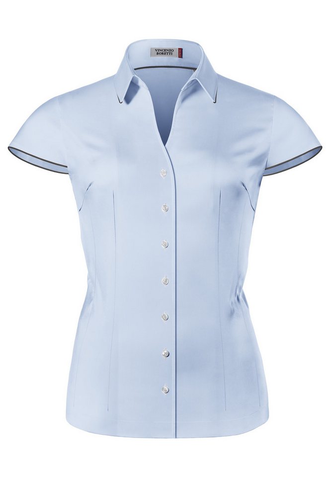 Vincenzo Boretti Klassische Bluse tailliert stretch Kurzarm von Vincenzo Boretti