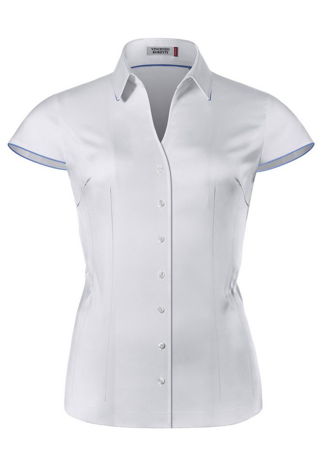 Vincenzo Boretti Klassische Bluse tailliert stretch Kurzarm von Vincenzo Boretti