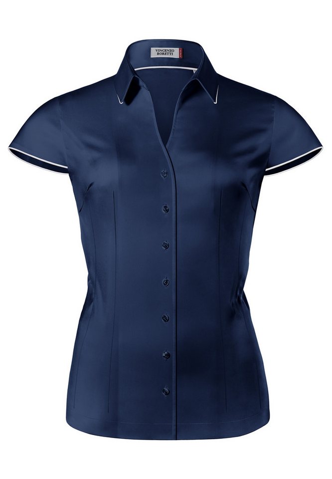 Vincenzo Boretti Klassische Bluse tailliert stretch Kurzarm von Vincenzo Boretti