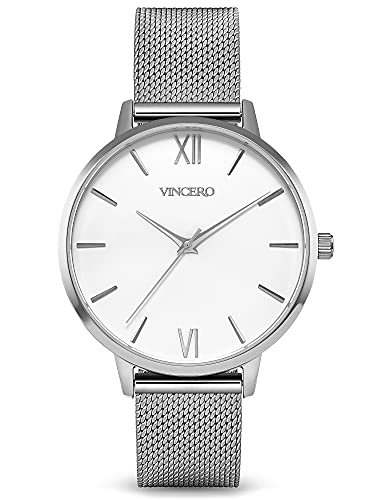 Vincero Luxury Women's Eros Wrist Watch - Silver + White dial with a Silver Mesh Watch Band - 38mm Analog Watch - Japanese Quartz Movement Vincero Luxury Women's Eros Wrist Watch - Silver + White dial with a Silver Mesh Watch Band - 38mm Analog Watch - Japanese Quartz Movement von Vincero