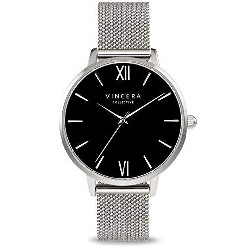 Vincero Luxury Women's Eros Wrist Watch with a Steel Mesh Watch Band - 38mm Analog Watch - Japanese Quartz Movement (Silver + Black) von Vincero