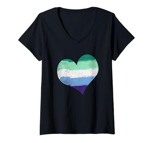 Damen MLM Pride Heart Graphic Man Loving Man Gay Vincian MLM Flagge T-Shirt mit V-Ausschnitt von Vincian MLM Pride Flag Designs