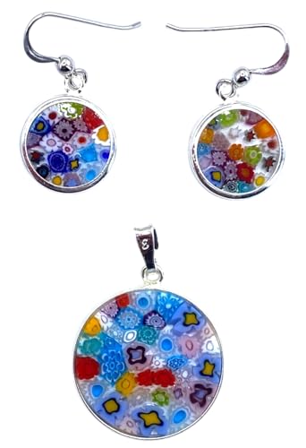 Kompletter Anhänger und Ohrringe 18 mm Murrina Glas Murano Made in Italy, Kompletter Anhänger und Ohrringe 18 mm Murrina Glas Murano Made in Italy, von Vinciprova Le Gemme di Venezia