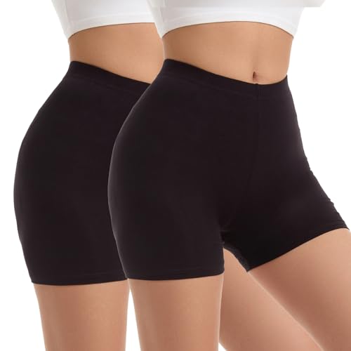 Vinconie Kurze Leggings Damen Unterrock Hose Radlerhose Kurz Leggings Shorts, 2 Pack: Schwarz & Schwarz, Large / (46 48) von Vinconie