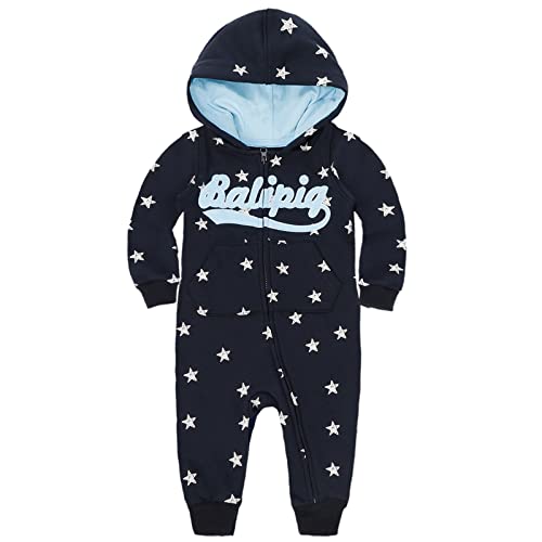 Vine Kinder Jumpsuit Mädchen Jungen Overalls Kinder Strampler Spielanzug Langarm Jumper Trainingsnazug mit Kapuze Hoodie Reißverschluss Marineblau 3-6 Monate von Vine