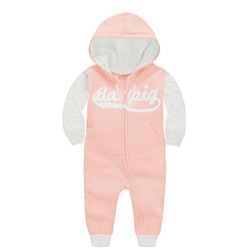 Vine Kinder Jumpsuit Mädchen Jungen Overalls Kinder Strampler Spielanzug Langarm Jumper Trainingsnazug mit Kapuze Hoodie Reißverschluss Rosa 12-18 Monate von Vine