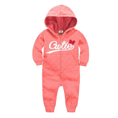 Vine Maedchen Jungen Overalls mit Kapuze Hoodie Jumpsuit Kinder Strampler Spielanzug Langarm-Body Trainingsnazug Reißverschluss,Rosa,73 cm (6-12 Monate) von Vine