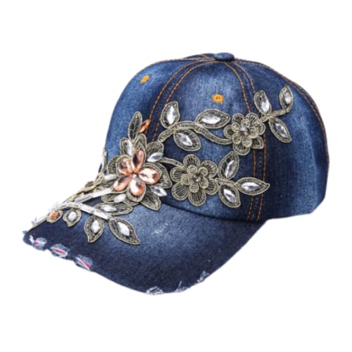 Damen Baseball Cap Verstellbar Baseballmütze Frau Mädchen Basecap mit Diamant Kappe Denim Baseball Sports Sonnenhut Jeans Mütze Sonnenschutz Schirmmütze Fashion Baseballkappe für Outdoor Sport Reisen von QCHOMEE