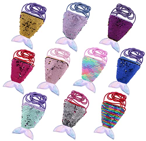 Delamiya 10 Stücke Pailletten Geldbörse, Meerjungfrau Mädchen Kinder Schwanz Mini Crossbody Taschen für Geburtstag Geschenk Mitgebsel von Vineen