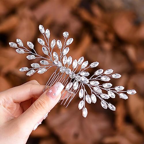 Fairvir Brautschmuck Hochzeit Kamm Silber Glänzend Strass Seitenwappen Braut Haarschmuck für Damen und Mädchen (Silber) von Vineen
