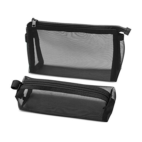 Mousyee Federmäppchen, 2 Stücke Mäppchen PVC Transparent Pencil Pouch mit Reißverschluss Briefpapierbeutel Tasche für Kosmetik Tragbarer Büro Briefpapierbeutel für Studenten Erwachsene (Schwarz) von Vineen