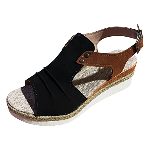 Angebote Damen Schuhe 39 Damen-Sandalen mit offener Zehenpartie, Slingback-Sandalen, Urlaub, böhmische Schuhe, Keilsandalen Silberne Schuhe Damen Kleiner Absatz (Black, 39) von Vinesand