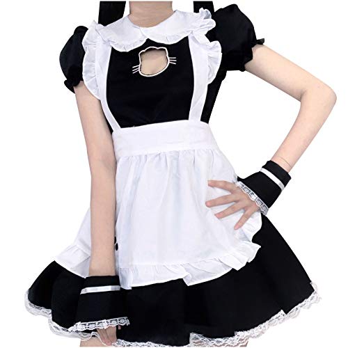 Vinesand Lolita Kleid Damen Kurzes Schwarzes Kleid Kostüm Crossdress Restaurant Frauen Cosplay CuteWork Damenkleid Zimmermädchen Kostüm Damen Halloween Kostüm Sexy Frauen Maid Dress Dam von Vinesand