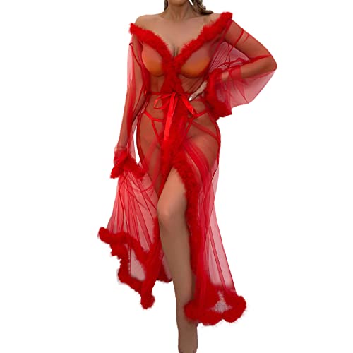 Vinesand Sexy Tüll Robe Lange Dessous Nachthemd Bademantel Nachtwäsche Feder Braut Robe Dessous Mantel Dessous von Vinesand