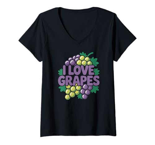 Damen Ich Liebe Trauben, Weingarten, Natur, Obstliebhaber T-Shirt mit V-Ausschnitt Damen Ich Liebe Trauben, Weingarten, Natur, Obstliebhaber T-Shirt mit V-Ausschnitt von Vineyard Enthusiast Fruit Passion Fun