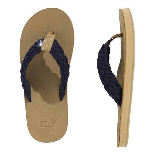 vineyard vines Herren Braided Rope and Leather Flip-Flop aus geflochtenem Seil und Leder, Marineblau, 40 EU von Vineyard Vines