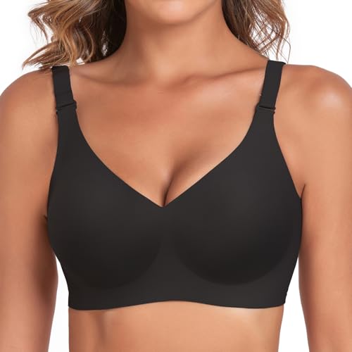 Vinfact Nahtloser Minimizer BH Damen Ohne Bügel V-Ausschnitt Bralette Damen BHS Atmungsaktiver Und Ultrakomfortabler T Shirt Schlaf BH Mit ZusäTzlicher BH-VerläNgerung(Schwarz,3XL) von Vinfact