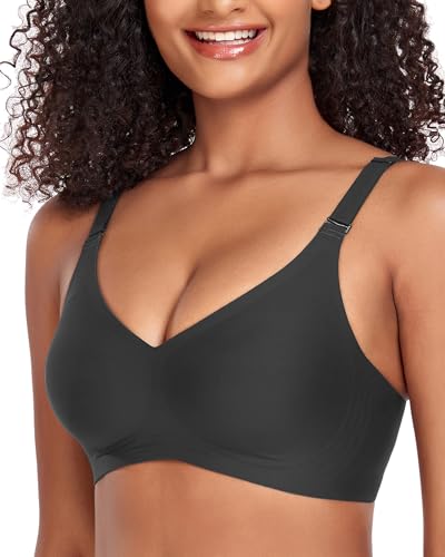 Vinfact Nahtloser Minimizer BH Damen Ohne Bügel V-Ausschnitt Bralette Damen BHS Atmungsaktiver Und Ultrakomfortabler T Shirt Schlaf BH Mit ZusäTzlicher BH-VerläNgerung(Schwarz,L) von Vinfact