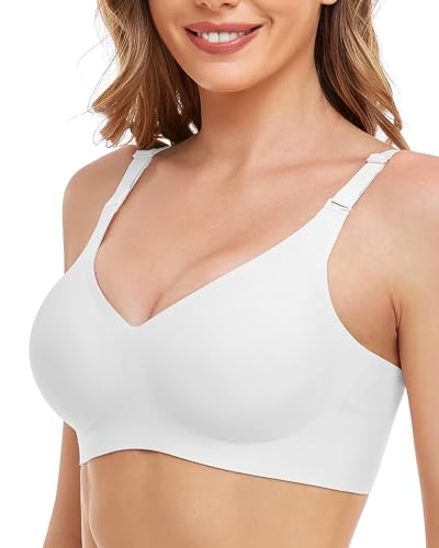 Vinfact Nahtloser Minimizer BH Damen Ohne Bügel V-Ausschnitt Bralette Damen BHS Atmungsaktiver Und Ultrakomfortabler T Shirt Schlaf BH Mit ZusäTzlicher BH-VerläNgerung(Weiß,3XL) von Vinfact